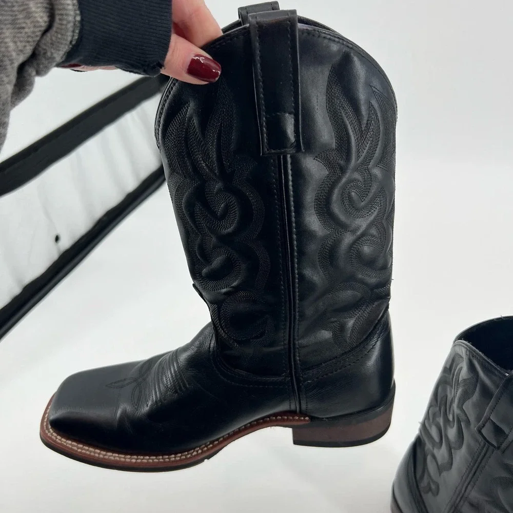 Laredo men's black leather western cowboy boots square toe southern size 7.5